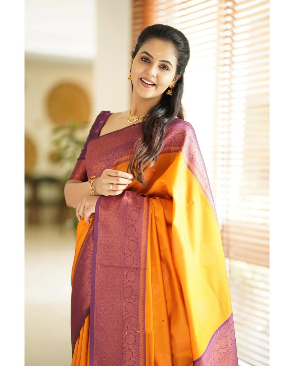 Seraglio Yellow Soft Silk Saree With Engaging Blouse Piece - Image 5