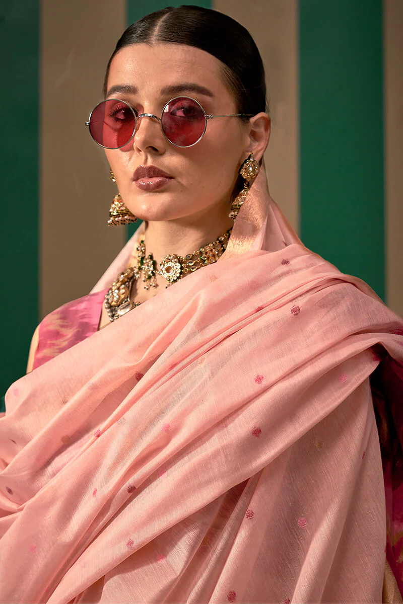 Seraphic Baby Pink Cotton Silk Saree With Beguiling Blouse Piece - Image 3