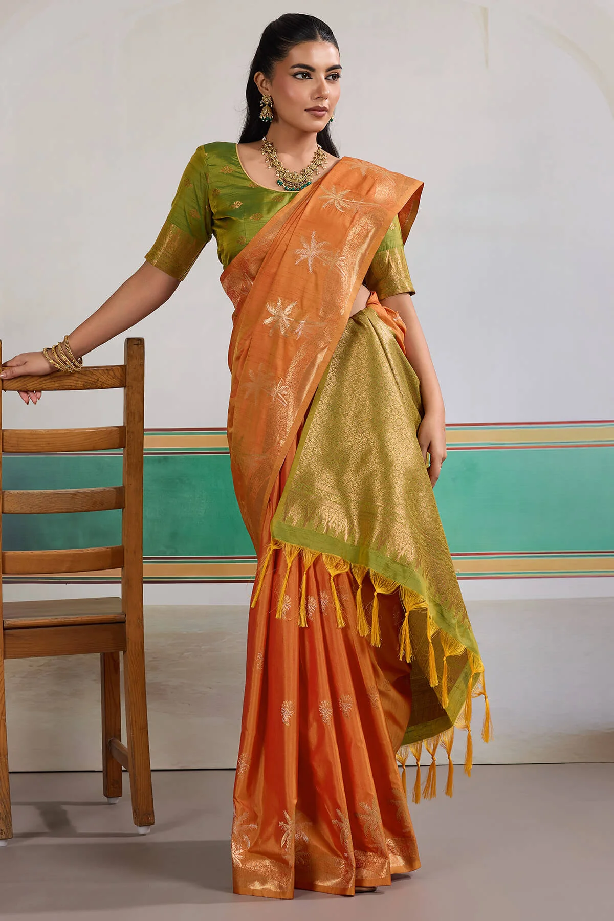 Seraphic Orange Banarasi Tussar Silk Saree With Extraordinary Blouse Piece - Image 4