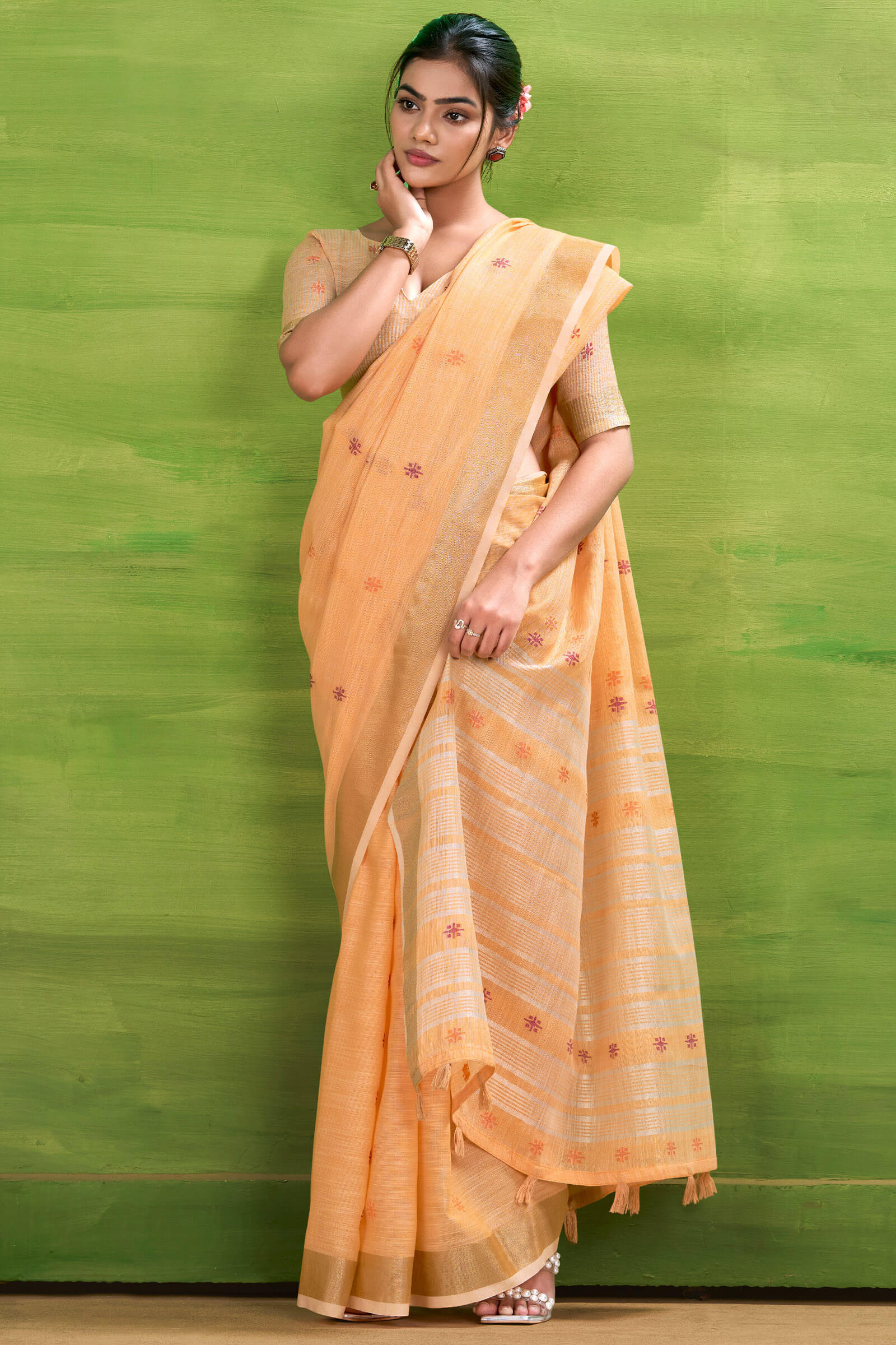 Seraphic Orange Cotton Silk Saree With Alluring Blouse Piece - Image 3