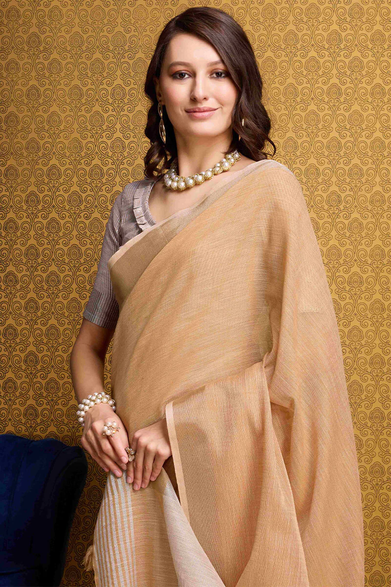 Seraphic Peach Cotton Silk Saree With Preferable Blouse Piece - Image 2