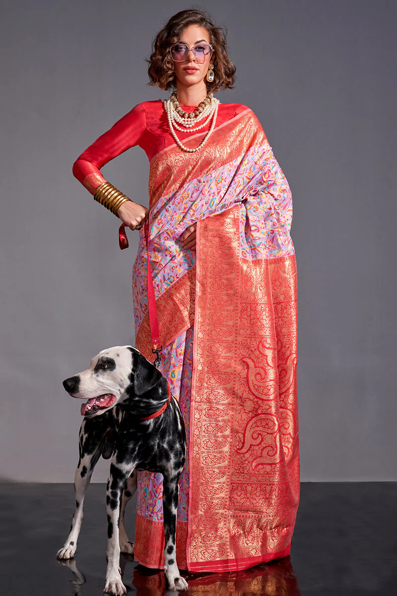 Serendipity Lavender Pashmina saree With Snazzy Blouse Piece