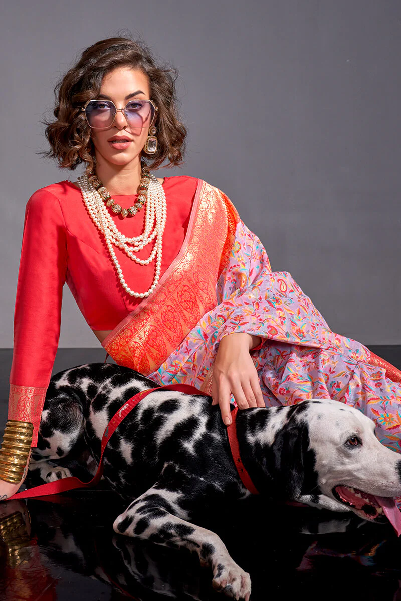Serendipity Lavender Pashmina saree With Snazzy Blouse Piece - Image 2