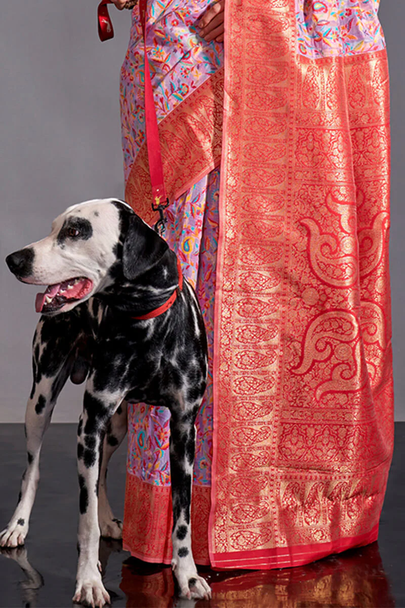 Serendipity Lavender Pashmina saree With Snazzy Blouse Piece - Image 3