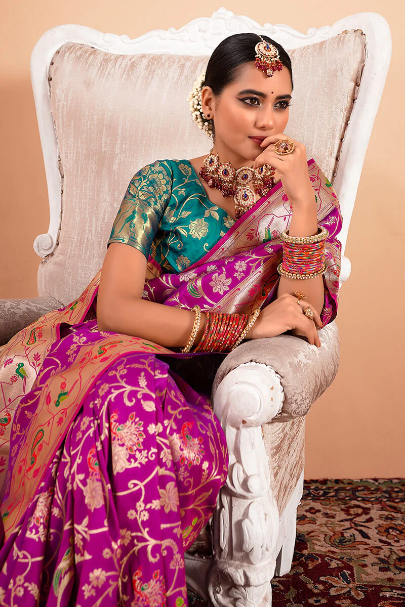 Sizzling Purple Paithani Silk Saree With Adorning Blouse Piece - Image 2