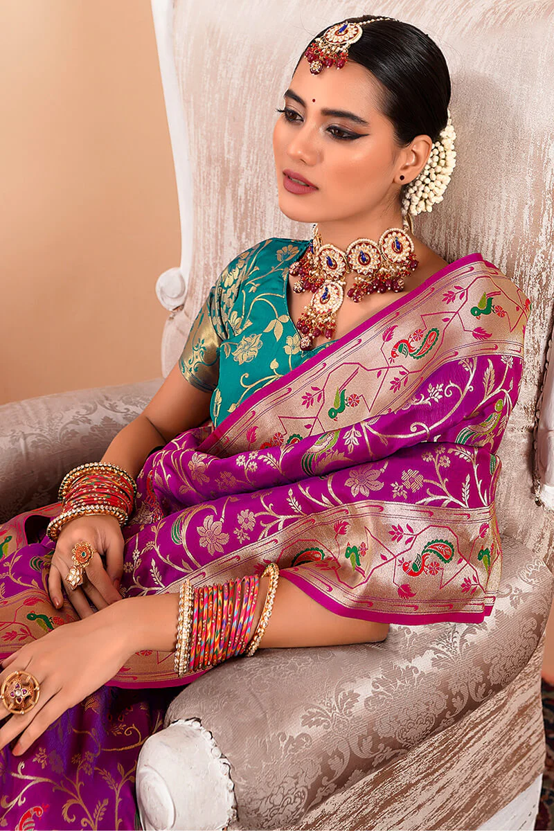 Sizzling Purple Paithani Silk Saree With Adorning Blouse Piece - Image 3