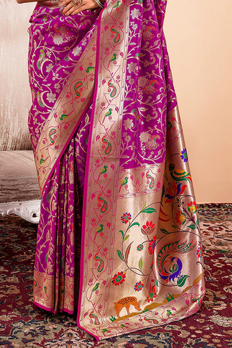 Sizzling Purple Paithani Silk Saree With Adorning Blouse Piece - Image 4