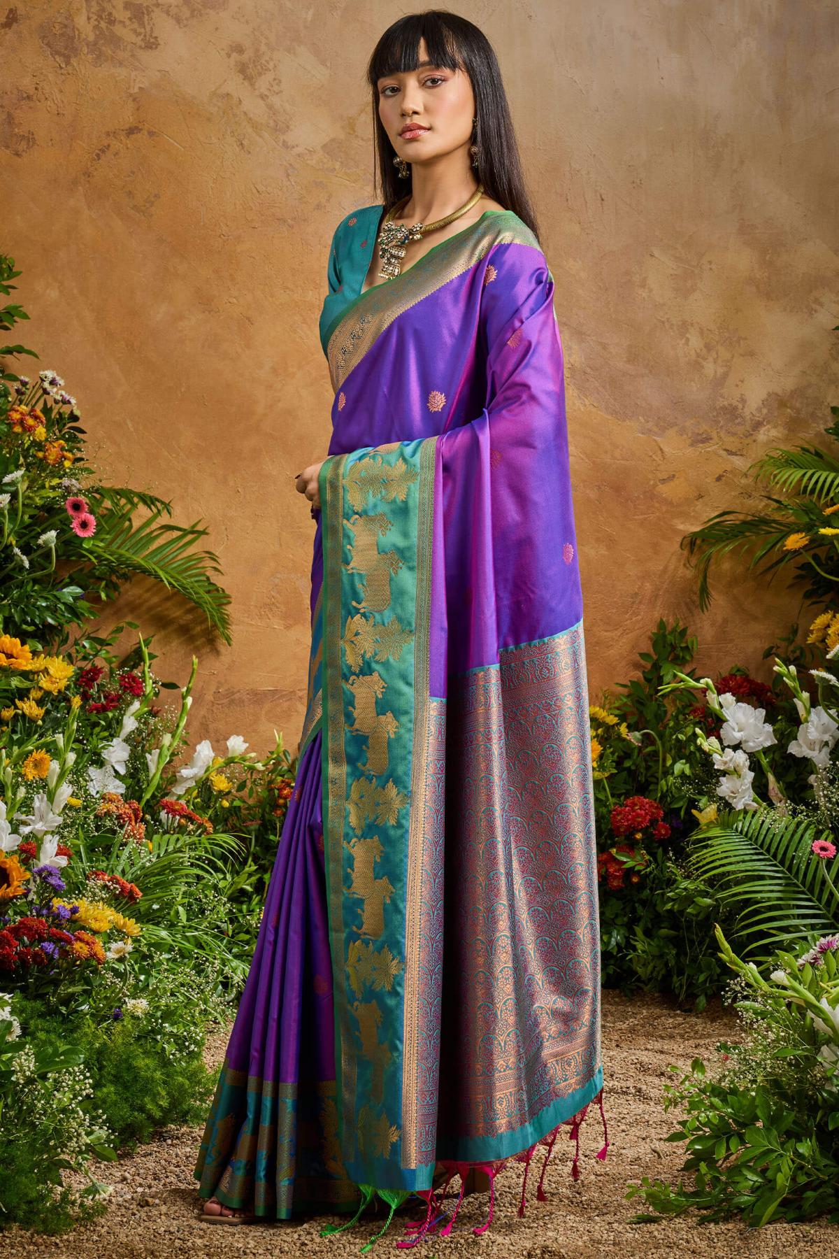 Sizzling Royal Purple Soft Banarasi Silk Saree With Inspiring Blouse Piece - Image 3