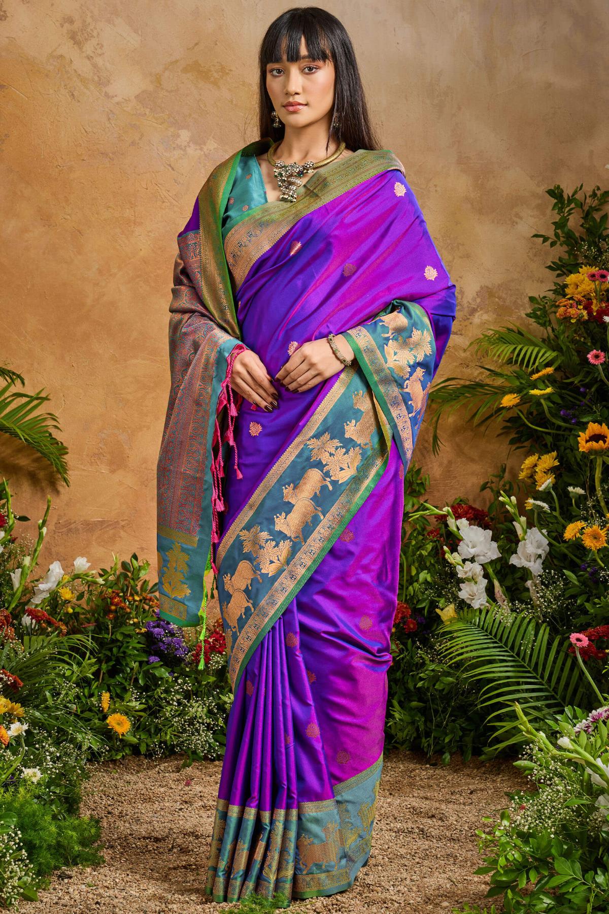 Sizzling Royal Purple Soft Banarasi Silk Saree With Inspiring Blouse Piece - Image 5