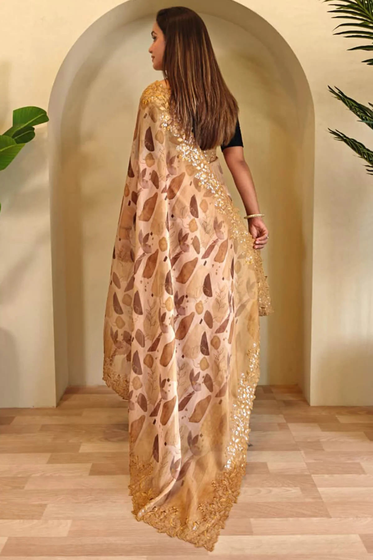 Skinny Beige Embroidery Work Organza Silk Saree With Invaluable Blouse Piece - Image 3