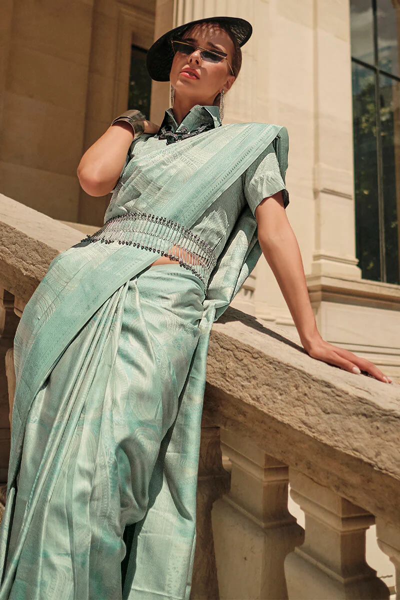 Skinny Pista Kanjivaram Silk Saree With Blooming Blouse Piece - Image 2