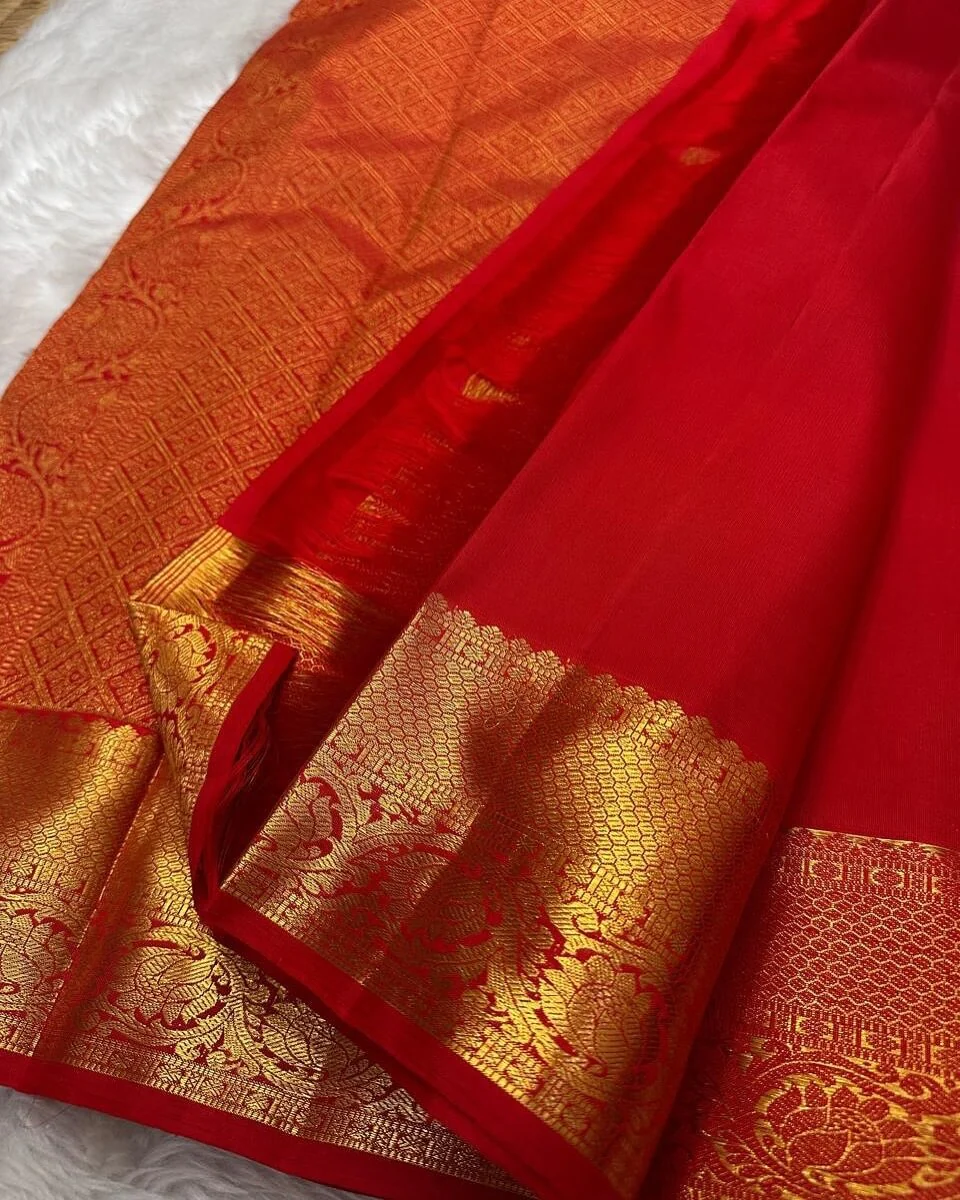 Skinny Red Soft Banarasi Silk Saree With Precious Blouse Piece - Image 4