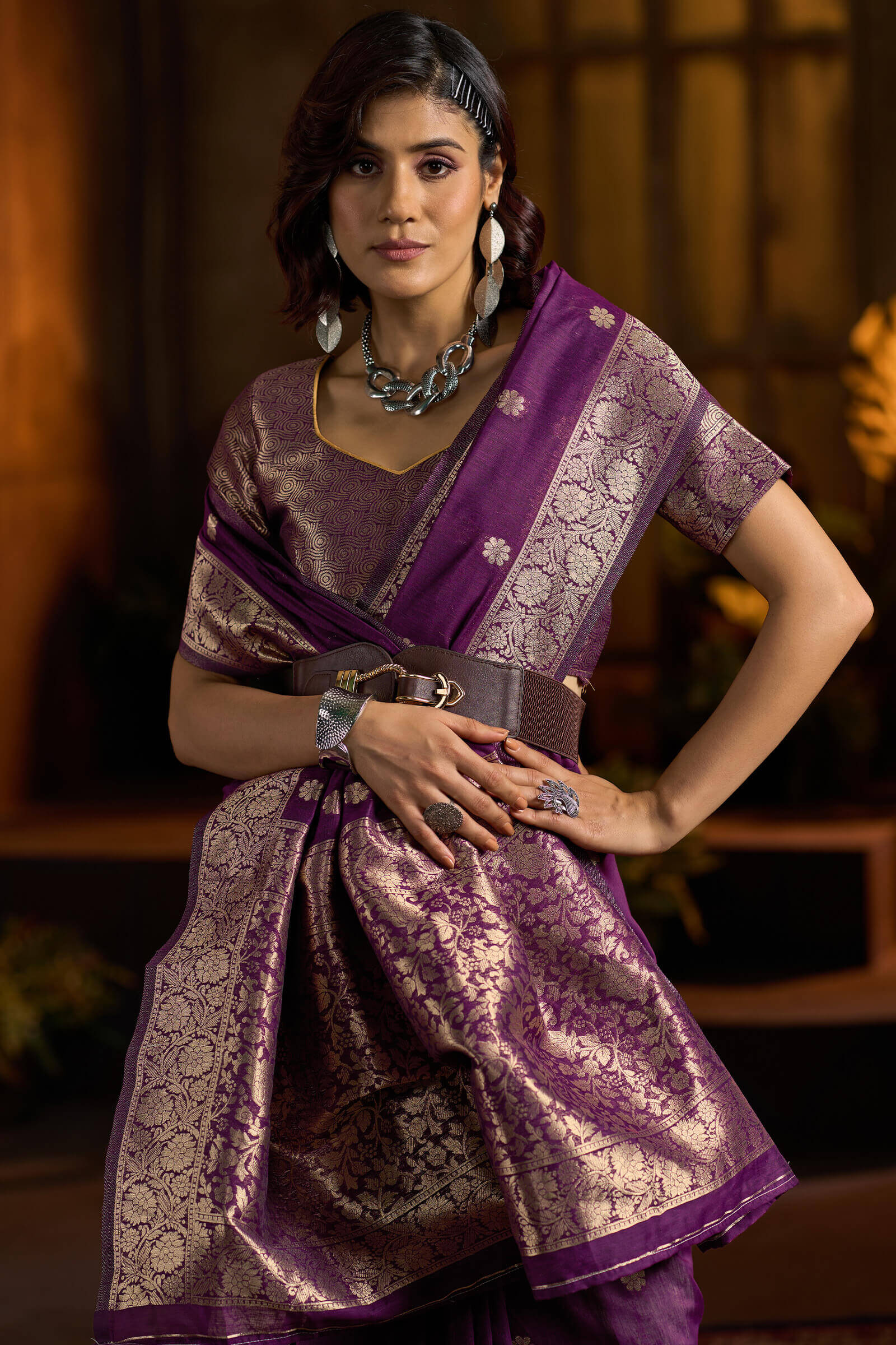 Skinny Wine Soft Banarasi Silk Saree With Staggering Blouse Piece - Image 2