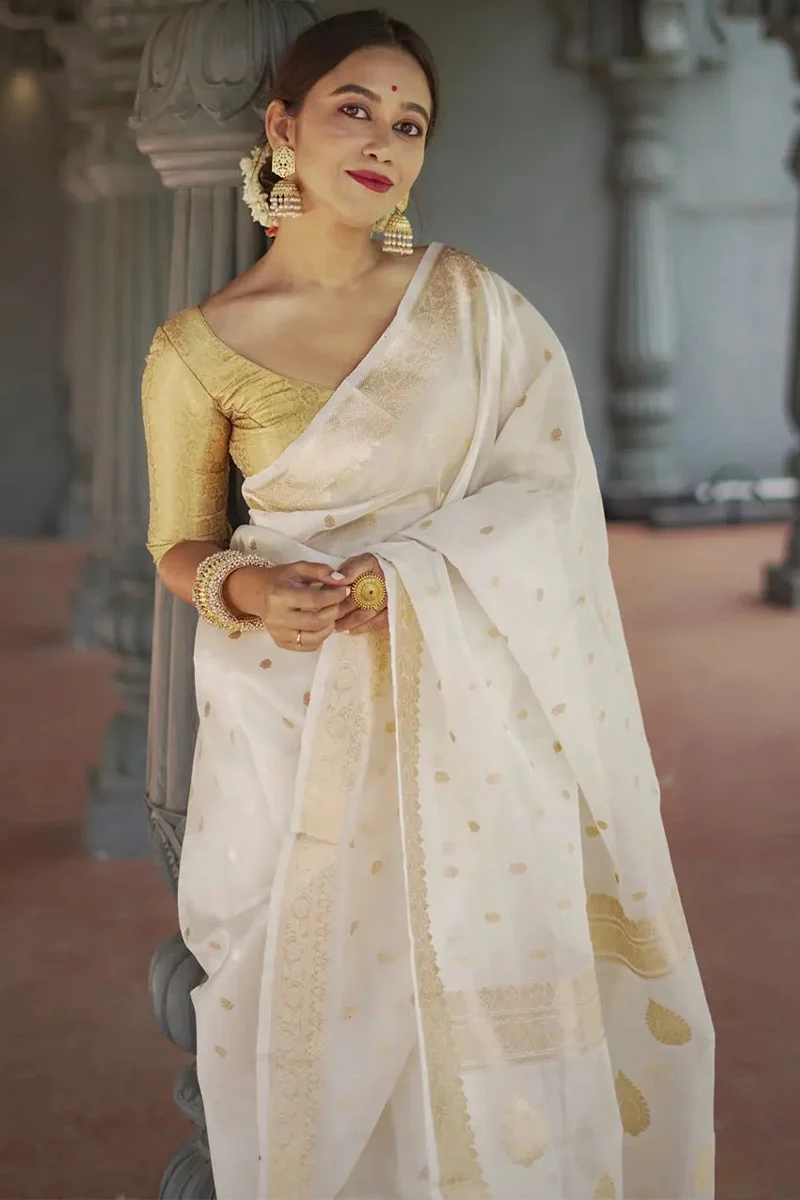 Smart Off White Linen Silk Saree With Hypnotic Blouse Piece - Image 2