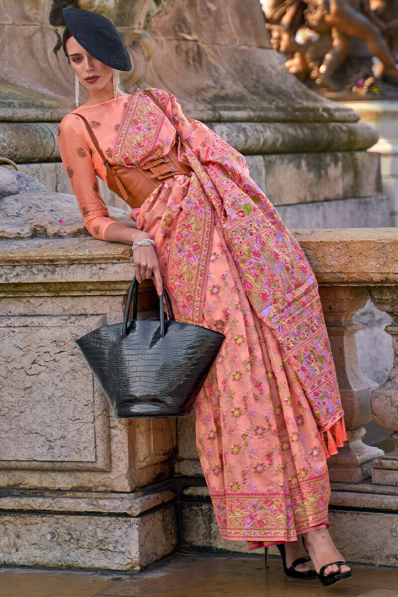 Smart Peach Pashmina saree With Majesty Blouse Piece - Image 2