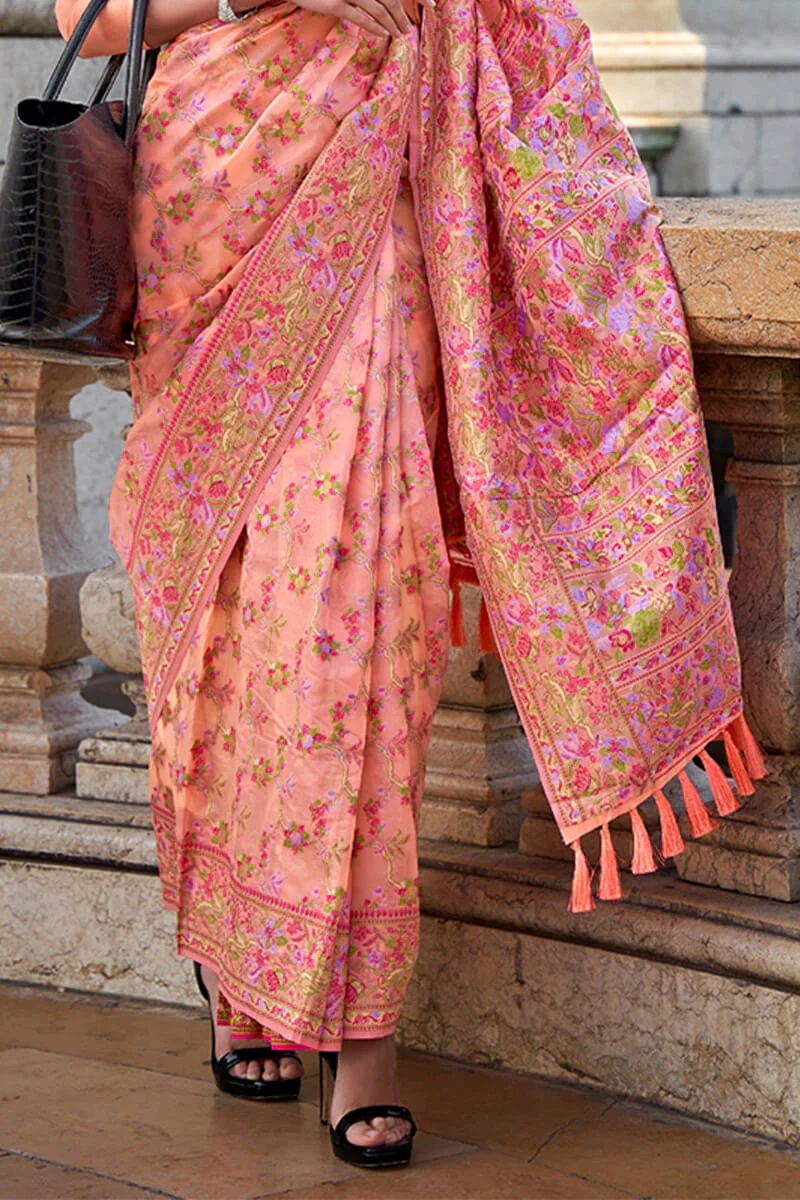 Smart Peach Pashmina saree With Majesty Blouse Piece - Image 4