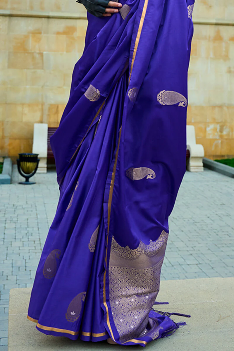 Smart Royal Blue Banarasi Satin Silk Saree With Glorious Blouse - Image 3