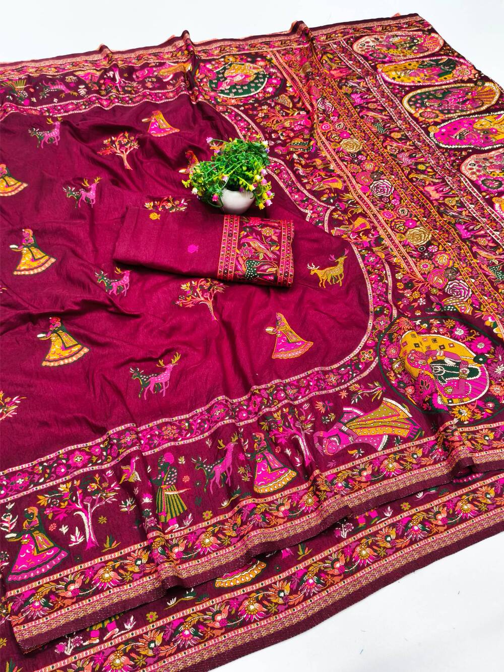 Smashing Wine Nylon Dola Pashmina Saree With Embellished Blouse Piece - Image 2