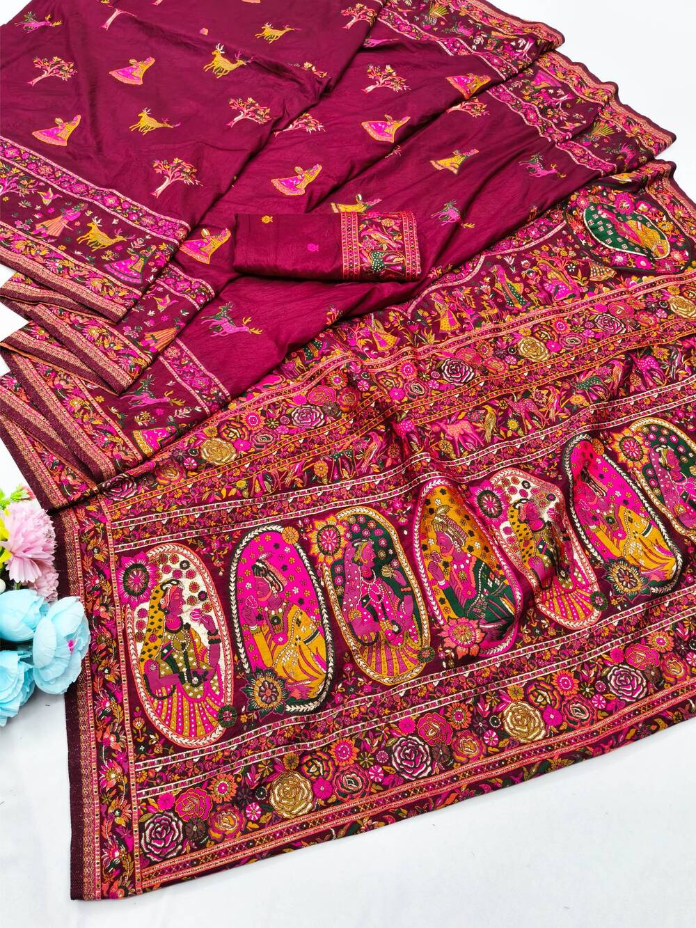 Smashing Wine Nylon Dola Pashmina Saree With Embellished Blouse Piece - Image 5