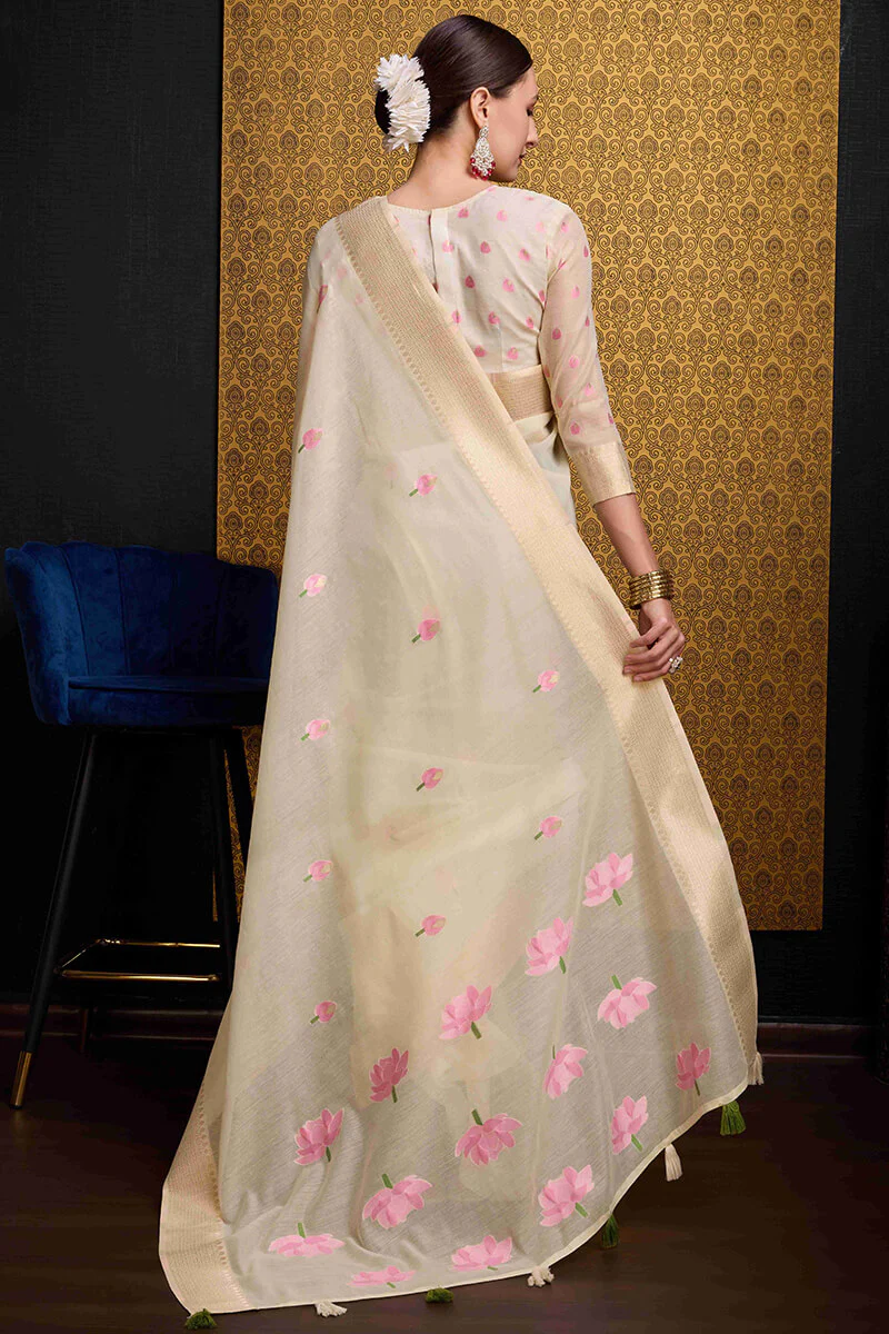 Snappy Beige Cotton Silk Saree With Lovely Blouse Piece - Image 6