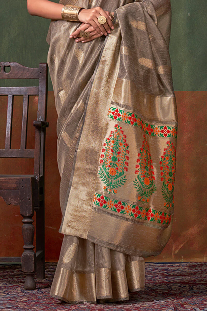 Snazzy Brown Paithani Pure Tissue Silk Saree With Smashing Blouse Piece - Image 3