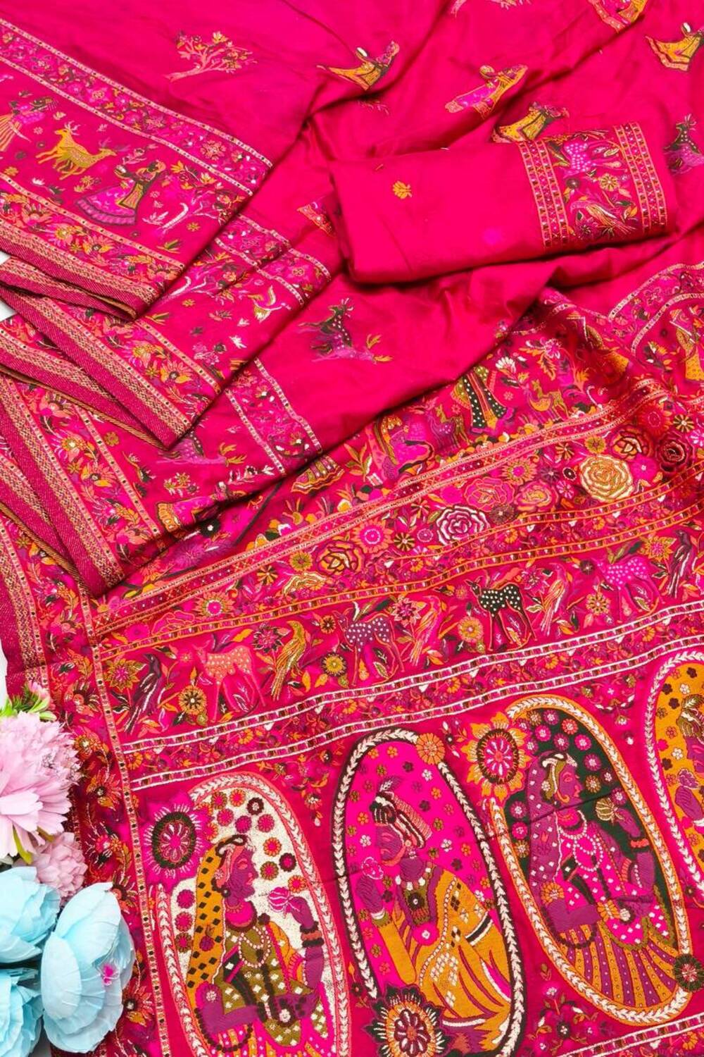 Snazzy Dark Pink Nylon Dola Pashmina Saree With Energetic Blouse Piece - Image 3