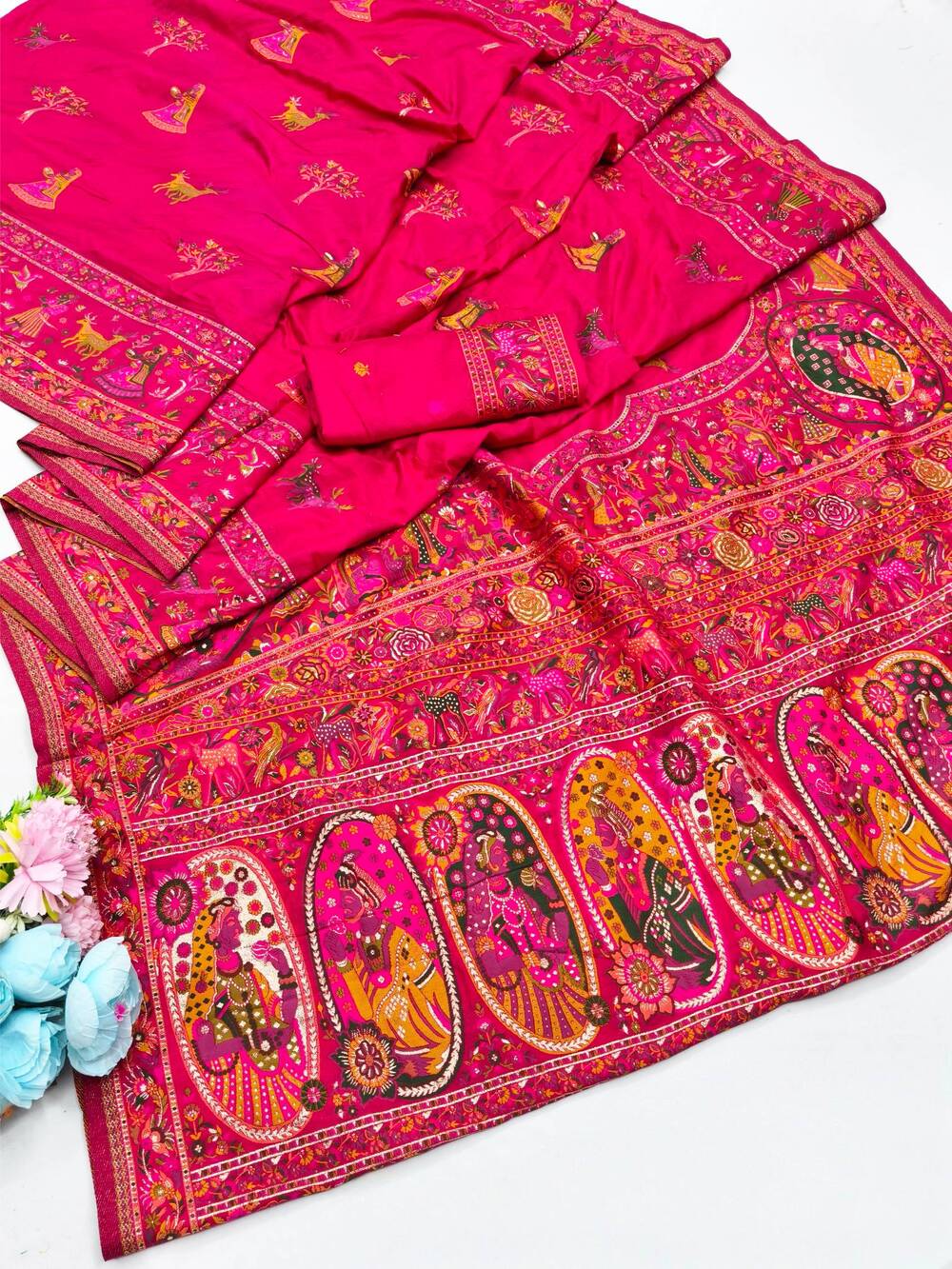 Snazzy Dark Pink Nylon Dola Pashmina Saree With Energetic Blouse Piece - Image 5
