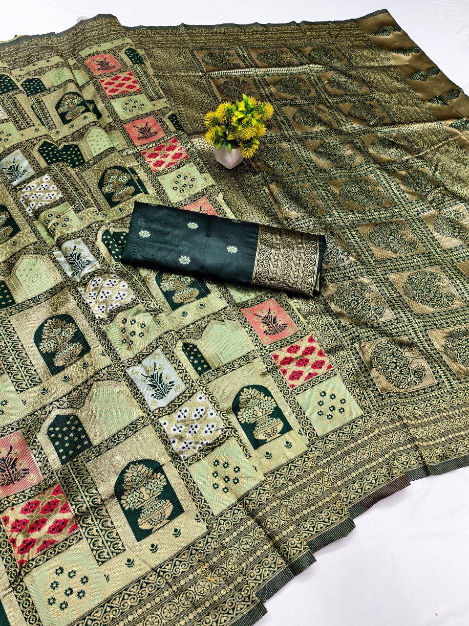 Snazzy Green Soft Silk Saree With Ethereal Blouse Piece - Image 2