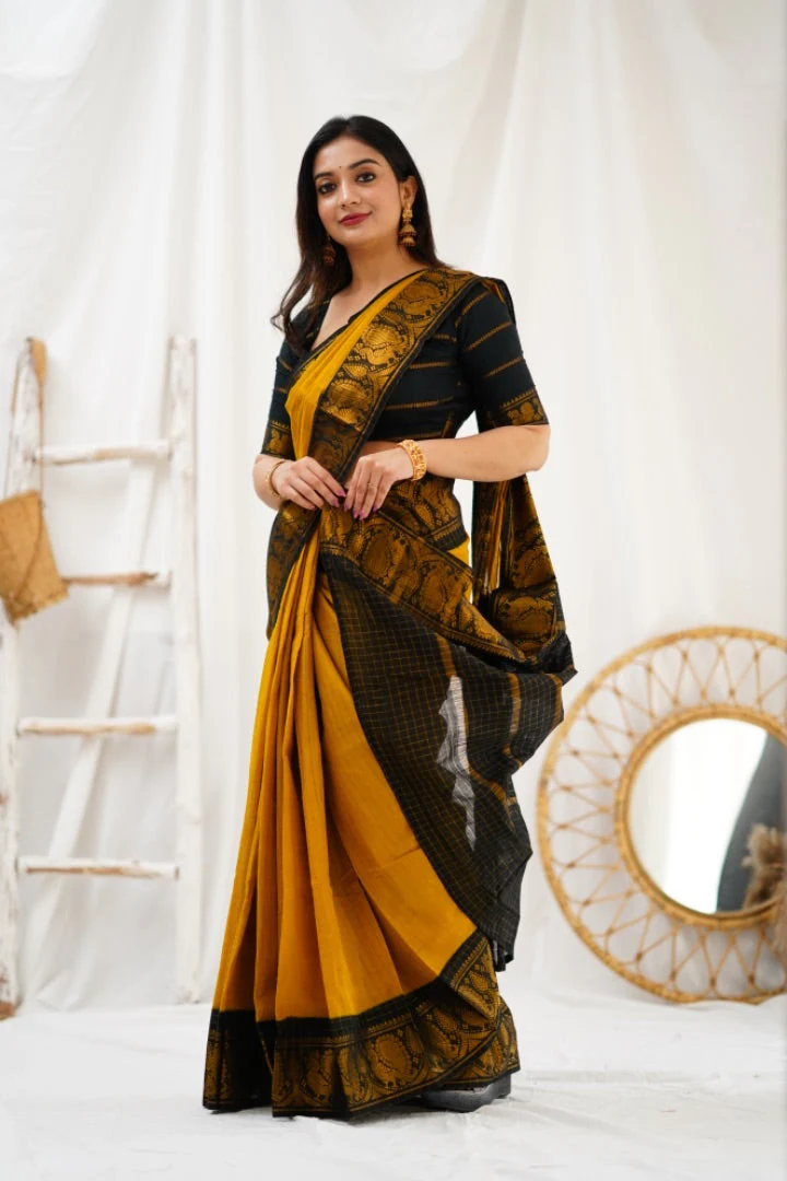 Snazzy Mustard Soft Silk Saree With Engaging Blouse Piece - Image 3