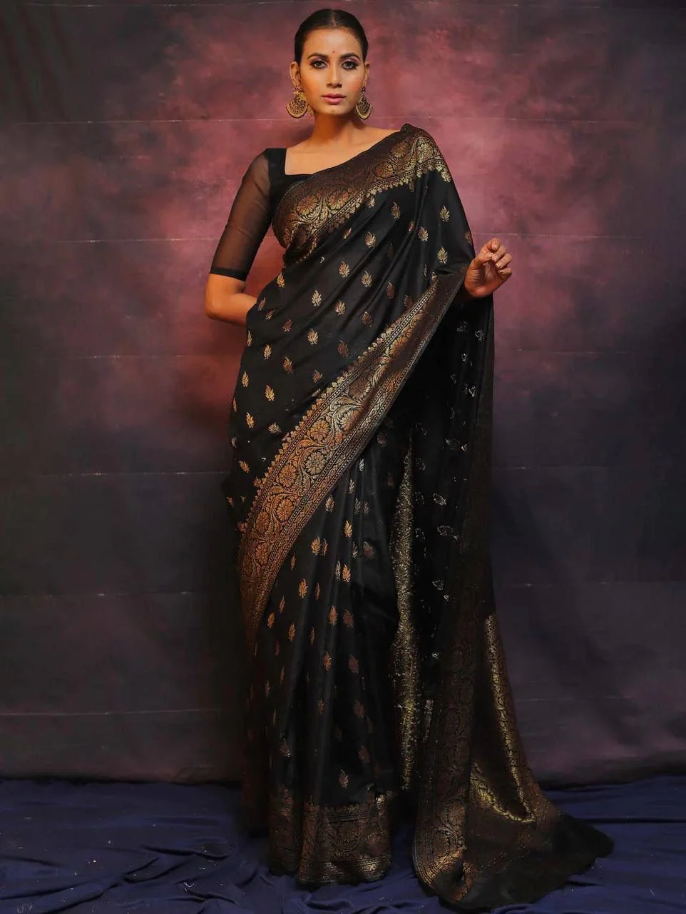Sophisticated Black Soft Silk Saree With Twirling Blouse Piece - Image 5