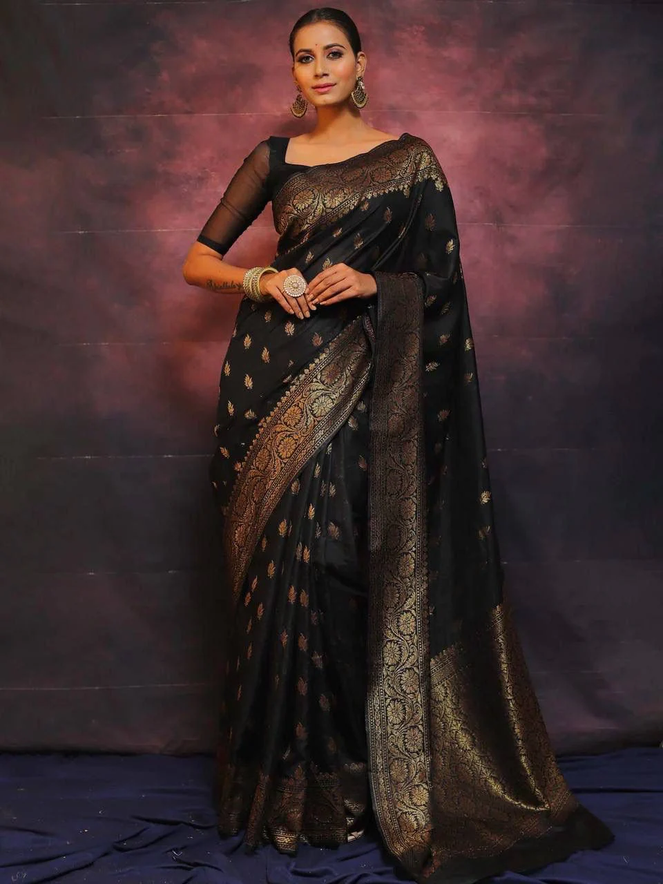 Sophisticated Black Soft Silk Saree With Twirling Blouse Piece - Image 6