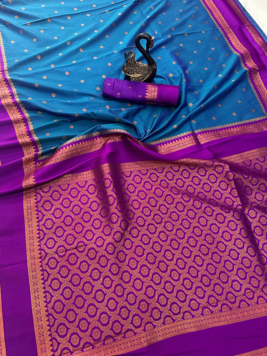 Sophisticated Teal Blue Soft Banarasi Silk Saree With Rhapsodic Blouse Piece - Image 3