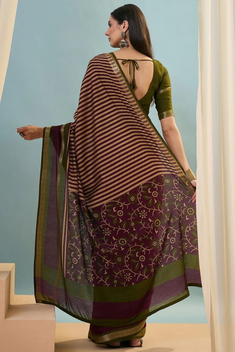 Sophisticated Wine Printed Cotton Silk Saree With Bucolic Blouse Piece - Image 7