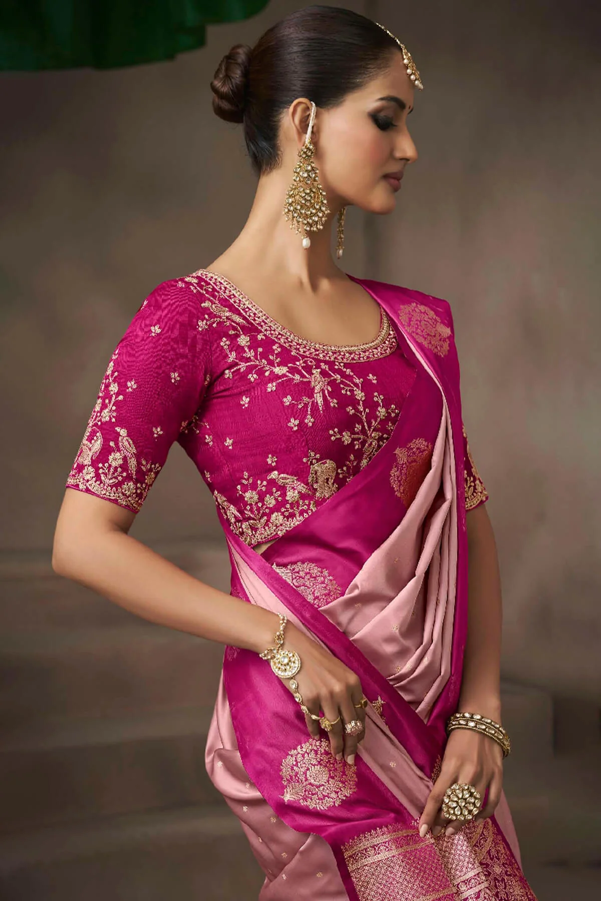 Splendiferous Baby Pink Banarasi Satin Silk Saree With Prodigal Blouse - Image 2