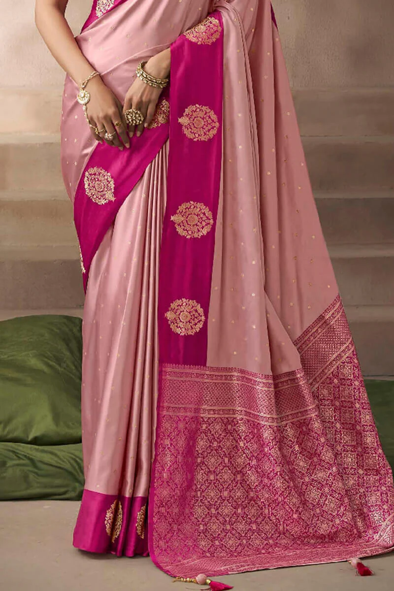 Splendiferous Baby Pink Banarasi Satin Silk Saree With Prodigal Blouse - Image 4