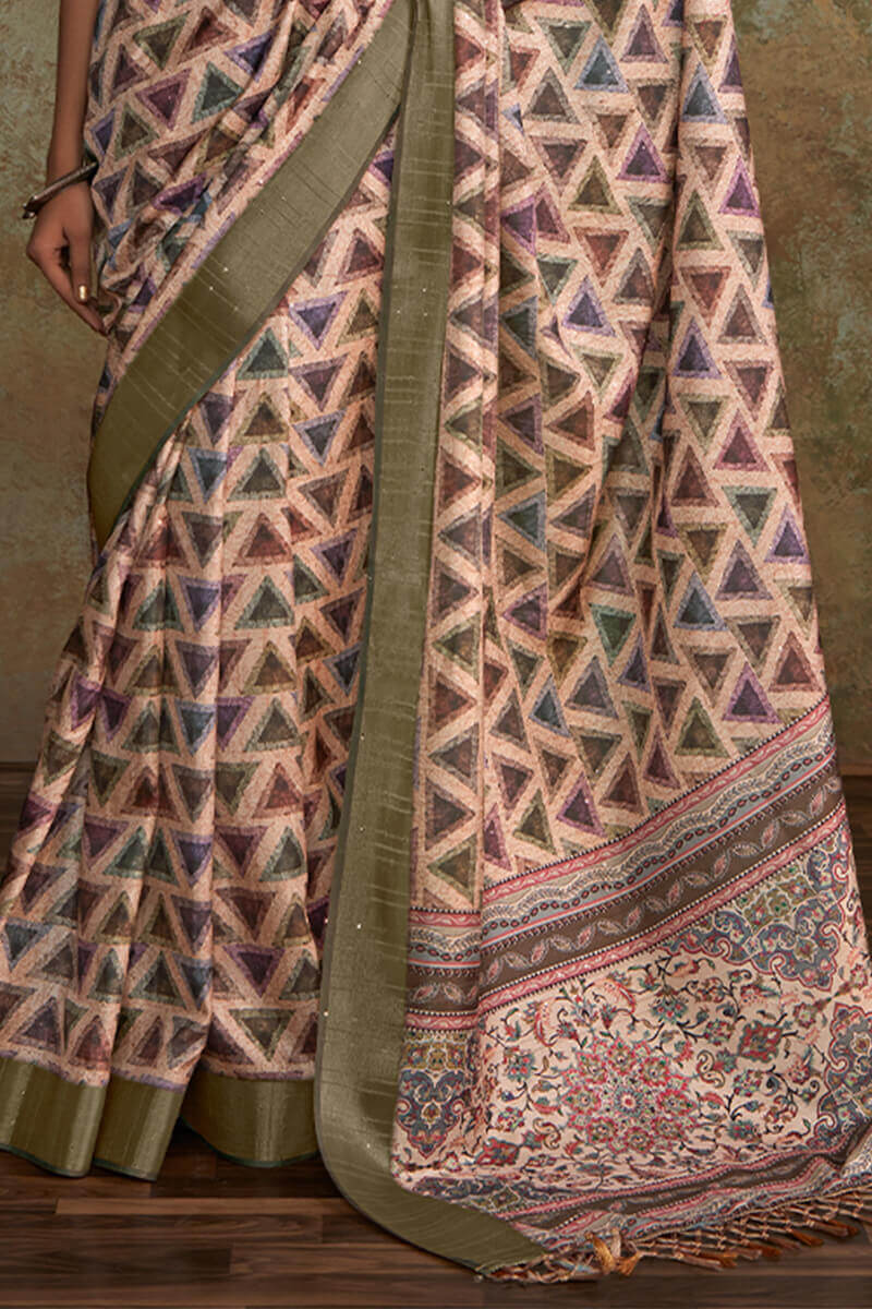 Splendorous Baby Pink Digital Printed Soft Silk Saree With Improbable Blouse Piece - Image 4
