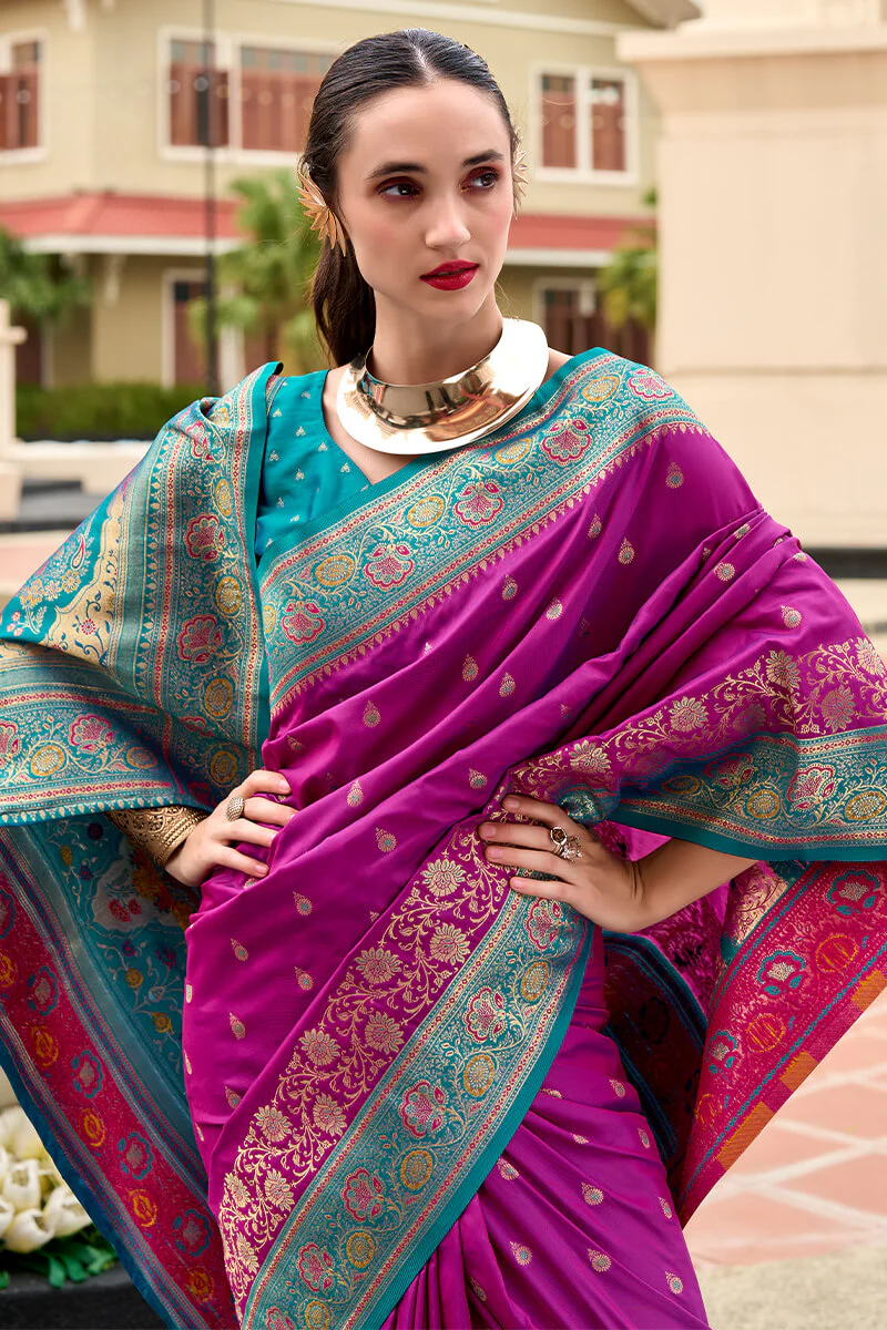 Splendorous Purple Soft Banarasi Silk Saree With Preferable Blouse Piece - Image 2