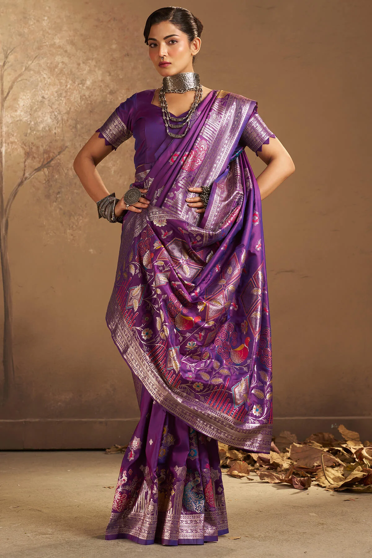 Staggering Purple Pure Zari Weaving Banarasi Silk Saree With Enthralling Blouse Piece - Image 2