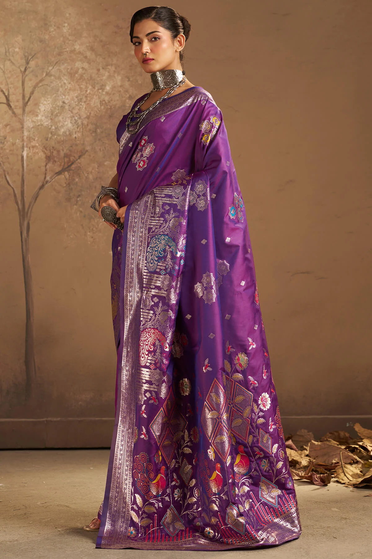 Staggering Purple Pure Zari Weaving Banarasi Silk Saree With Enthralling Blouse Piece - Image 6