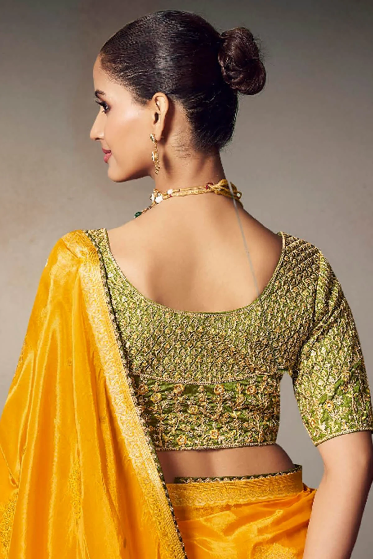 Staggering Yellow Banarasi Silk Saree With Embroidery Blouse Piece - Image 3