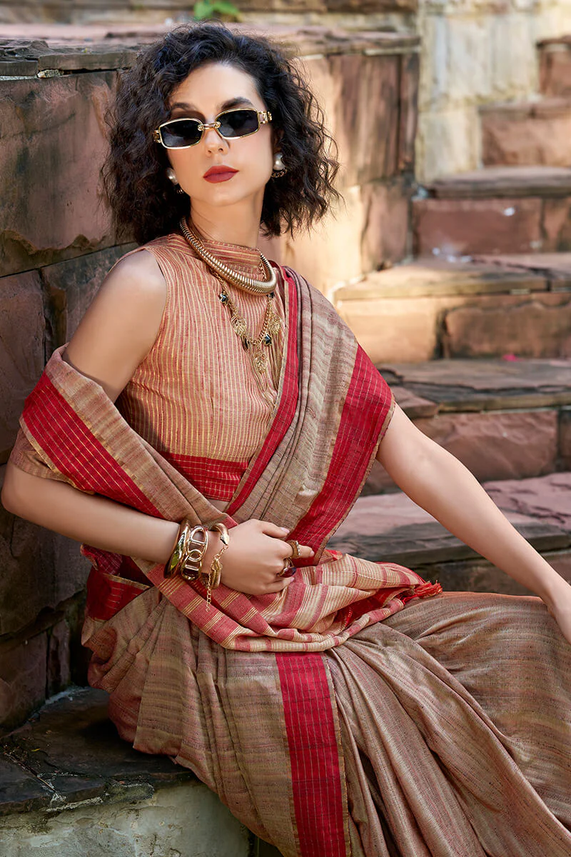 Staring Brown Cotton Silk Saree With Appealing Blouse Piece - Image 2