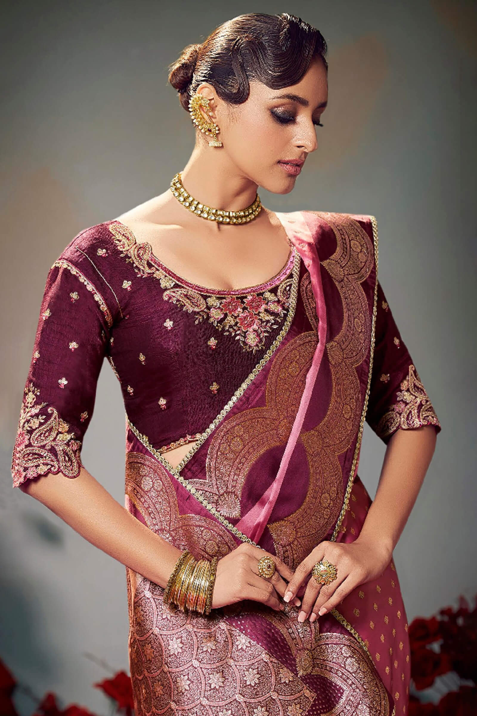 Staring Pink Banarasi Satin Silk Saree With Intricate Blouse Piece - Image 2