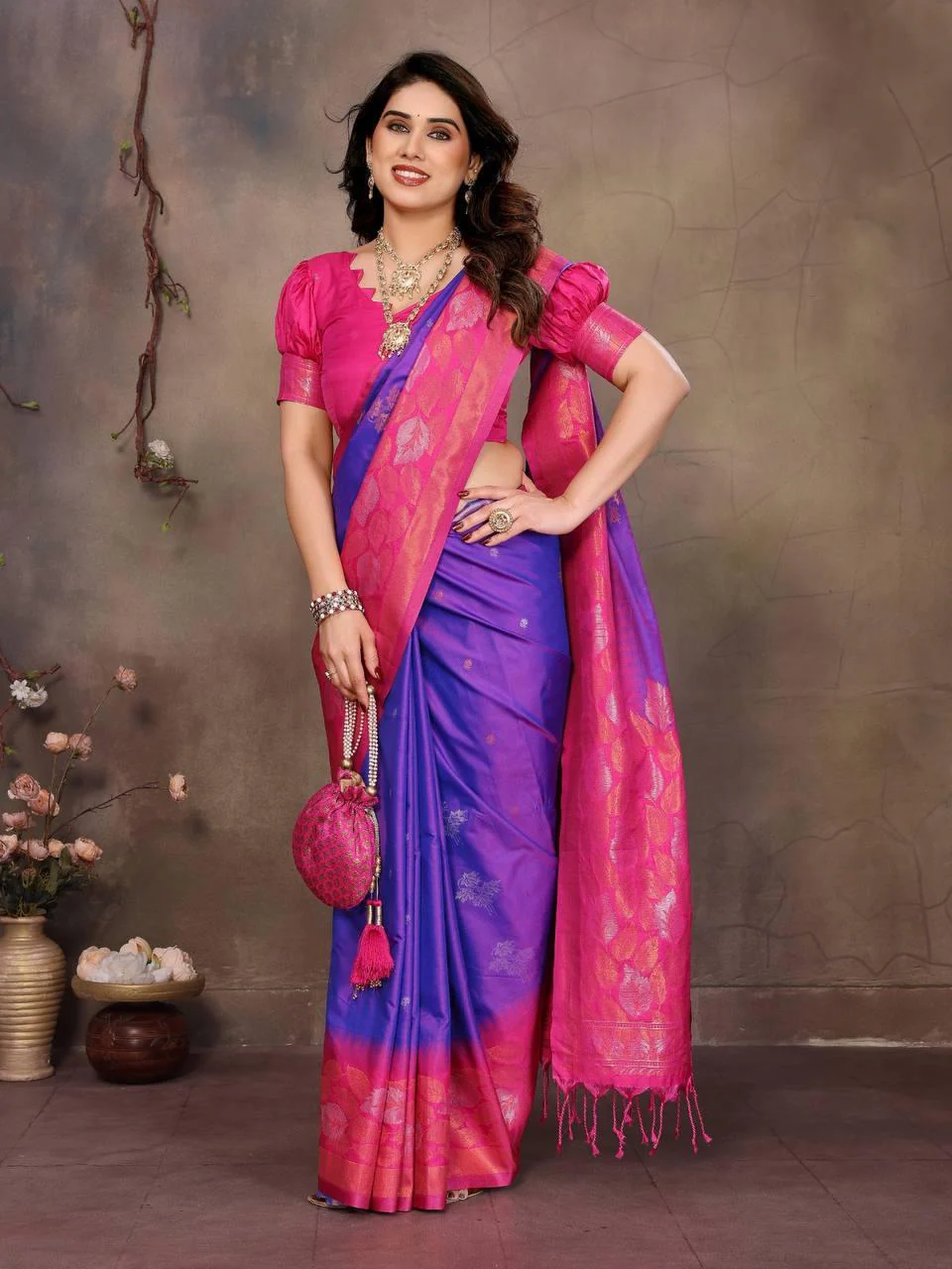 Staring Purple Soft Banarasi Silk Saree With Capricious Blouse Piece - Image 3