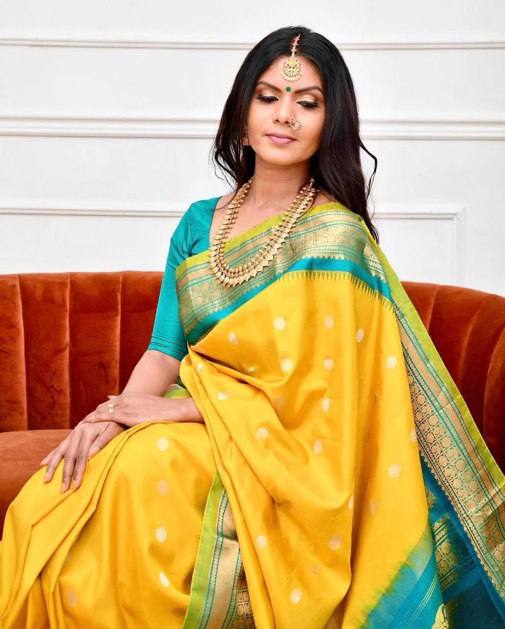 Staring Yellow Soft Banarasi Silk Saree With Charming Blouse Piece - Image 3