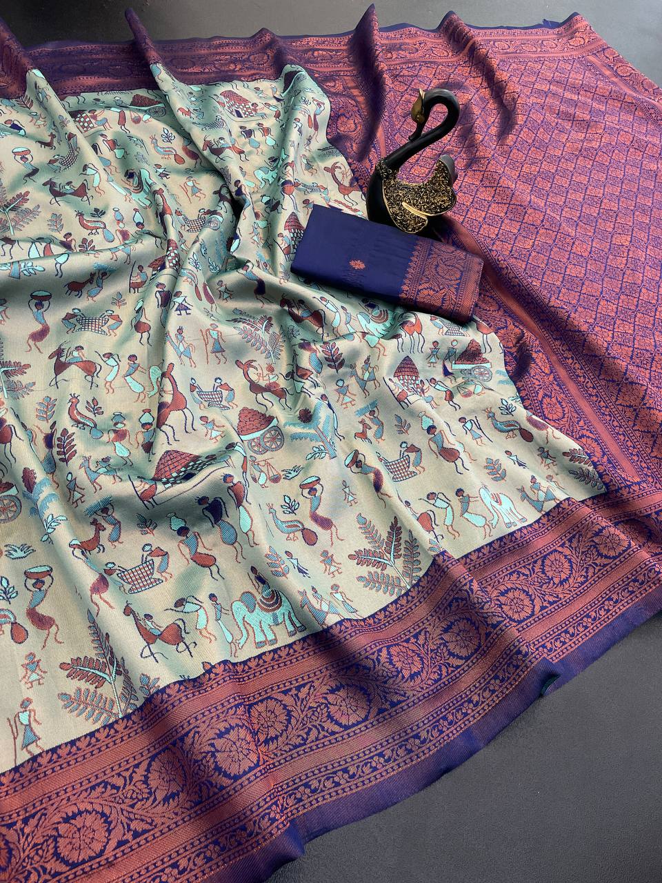 Stunner Pista Soft Banarasi Tissue Silk Saree With Preferable Blouse Piece - Image 2