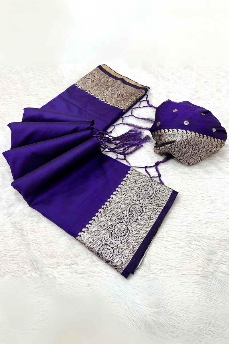 Stunner Royal Blue Soft Banarasi Silk Saree With Vivacious Blouse Piece