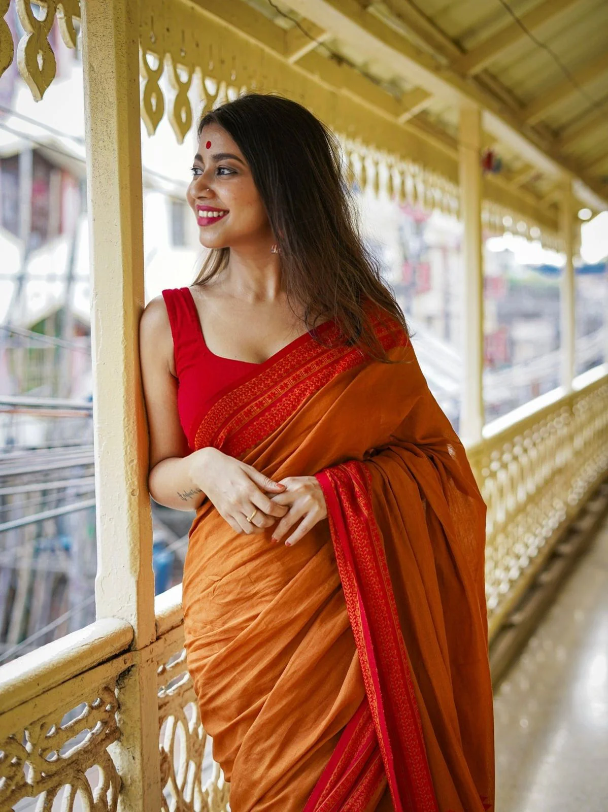 Stunning Yellow Cotton Silk Saree With Glowing Blouse Piece - Image 6