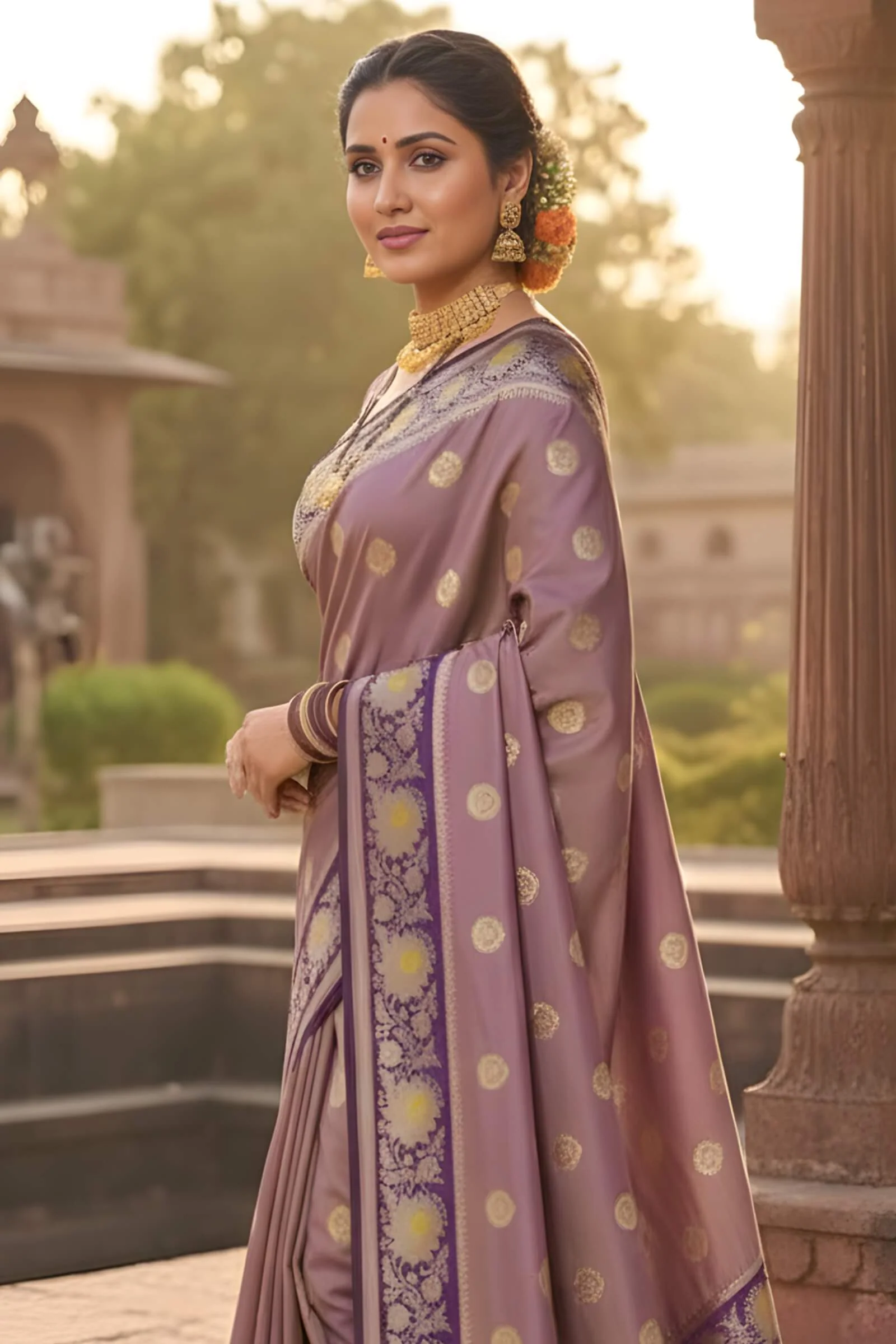 Stylish Brown Pure Zari Weaving Banarasi Silk Saree With Extraordinary Blouse Piece - Image 3