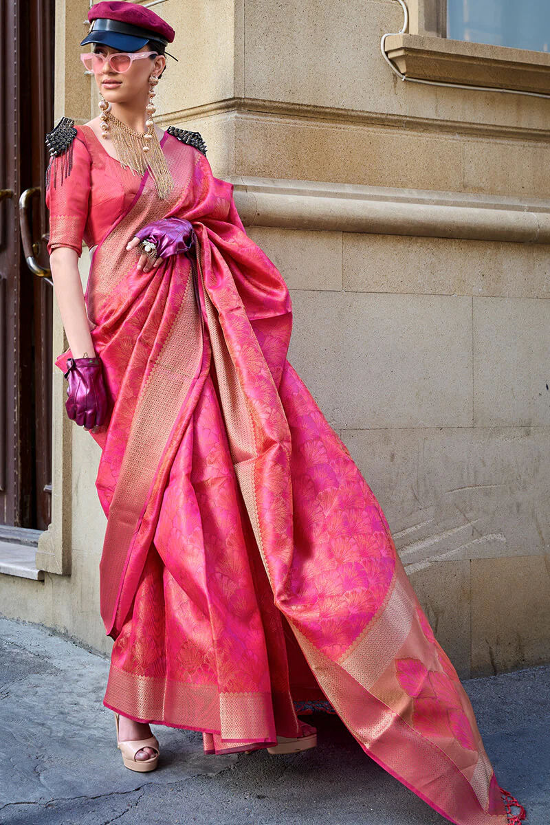 Stylish Dark Pink Organza Silk Saree With Smart Blouse Piece - Image 2