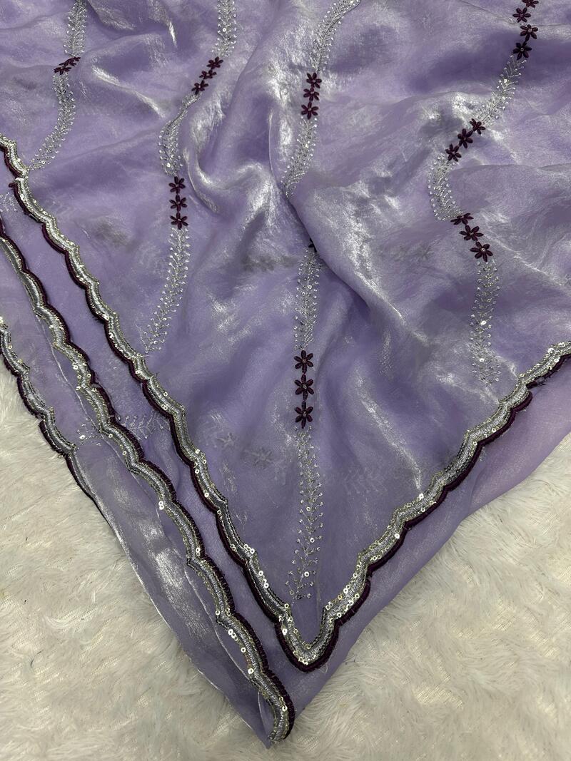 Stylish Lavender Sequence Work Fandy Silk Saree With Elegant Blouse Piece - Image 5
